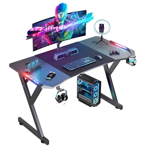 Mesa Gaming com Suporte Led 120X60X74Cm Preto HLFURNIEU - Acessórios de áudio - led, fibra de carbono, ergonómica, portavasos
