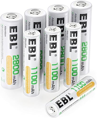 Pilha recarregável EBL 8 Pack AA AAA (Acessório Imagem e Som) EBL - Baterias de uso geral - 1000 mAh, casa, ion-lítio, preto