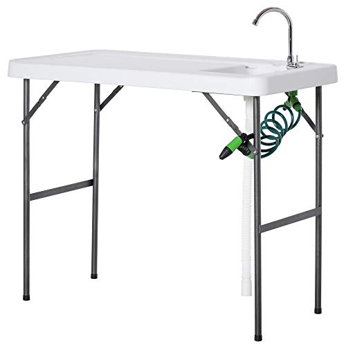 Mesa de Campismo Dobrável Outsunny | 114.5 x 59 x 94.5 cm | Branco Outsunny - Conjuntos de móveis - dobrável, 114.5 x 59 x 94.5 cm, branco