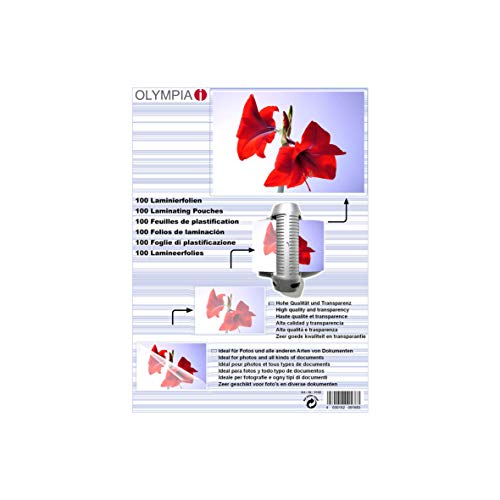 Bolsas para Plastificar a Quente DIN A6 80 Micronas 100 Unidades Olympia - Filme de laminação, pochetes e folhas - 80 micronas, 100 unidades, resistente ao calor, transparente