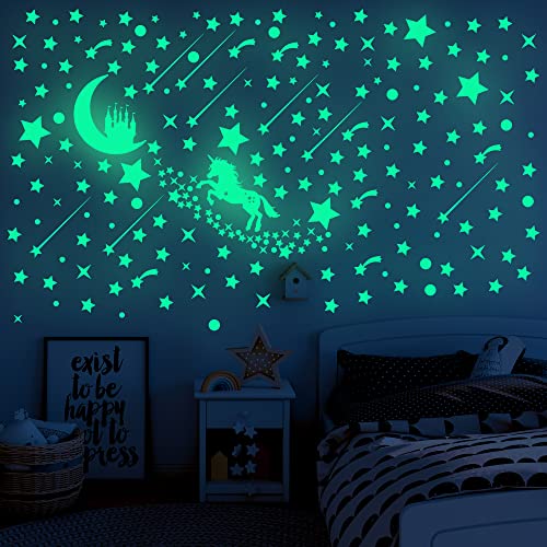 Estrelas de Parede Ezigoo 292 Peças Unicórnio Castelo Lua Estrelas e Pontos Ezigoo - Decalques de decoração para casa - 292 peças, unicórnio, castelo, lua