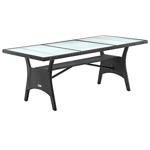 Mesa de Jardim de Madeira com Vidro de Proteção Preto Casaria - Mesas de exterior - madeira, vidro, proteção, preto