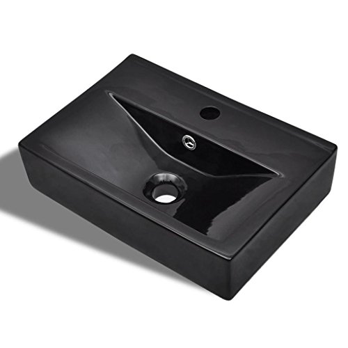 Lavatório de Cerâmica VIXIA RETANGULAR COM ORIFÍCIO PARA DESCARGA PRETO vidaXL - Acessórios de encanamento - cerâmica, retangular, orifício