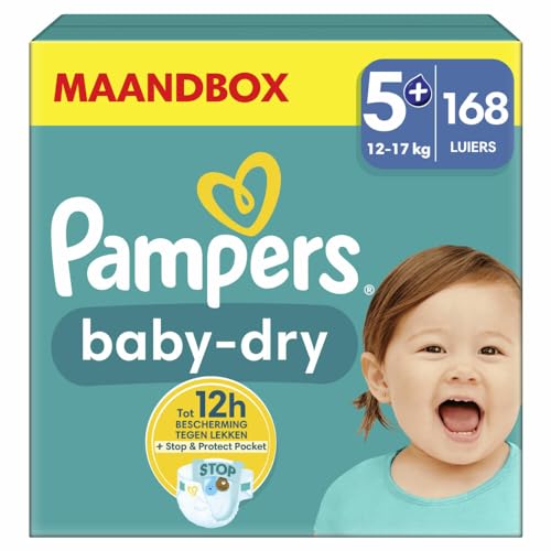 Fraldas PAMPERS Baby Dry Size 5+ (12-17 Kg - 168 Unidades) Procter & Gamble - Roupa interior - dermatologicamente testadas, 0% substâncias alergénicas, Oeko-Tex Standard 100
