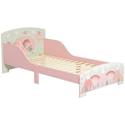 Cama ZONEKIZ Infantil (Rosa - Madeira - 143 x 77 x 60 cm) SPANISH AOSOM - Camas e estruturas de cama - madeira, estrutura baixa, resistente, fácil de limpar