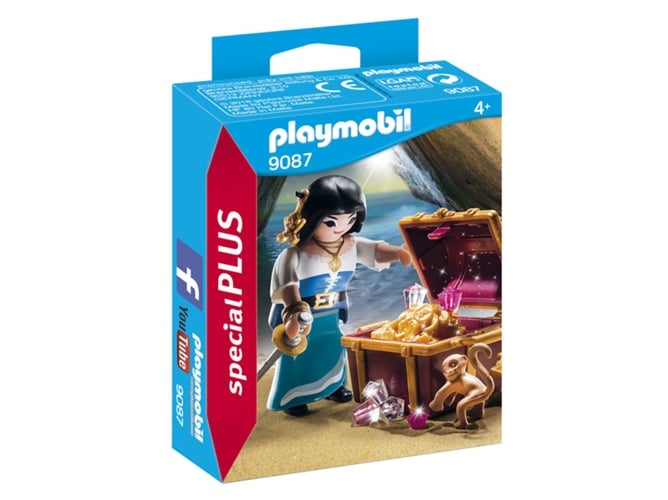 Playmobil 9087 Pirata com Tesouro (Jogos de Construção) PLAYMOBIL - Conjuntos de brinquedos - playmobil, pirata, tesouro, fortaleza, cofre, macaco