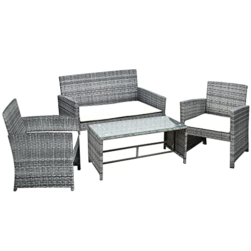 Conjunto de Móveis de Jardim Outsunny | 4 Peças - Sofá + 2 Poltronas + Mesa Outsunny - Móveis de exterior - jardim, sofá, poltronas, mesa