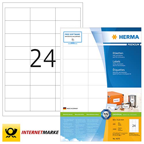 Herma Labels white 66x33,8 SuperPrint 2400 pcs. HERMA - Etiquetas e tags - branco, 2400 pcs, 66x33.8mm