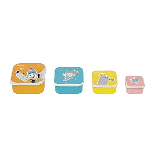 Conjunto de 4 recipientes BADABULLE B005800 BADABULLE - Recipientes de armazenamento de alimentos - 4 recipientes, tampa removível, armazenamento compacto, fácil de limpar