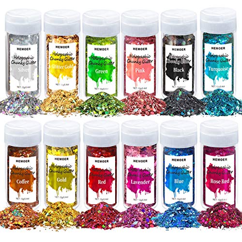Hemoer Glitter Purpurina Gruesa 12 Cores HEMOER - Banho e corpo - purpurina holográfica, alta qualidade, não irritante, não tóxica