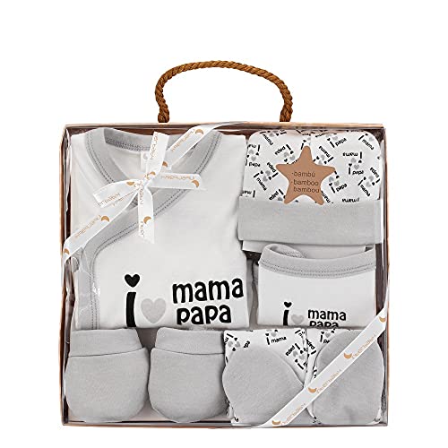 Conjunto de 5 peças para recém-nascidos Interbaby I love mama-papa cinza Interbaby - Conjuntos de presente para bebê - algodão, 5 peças, recém-nascidos, estampado