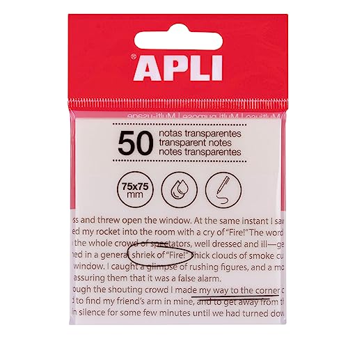 Notas Adesivas Transparentes APLI 75X75Mm APLI - Notas autoadesivas - 50 folhas, 75x75 mm, transparentes, resistente à água