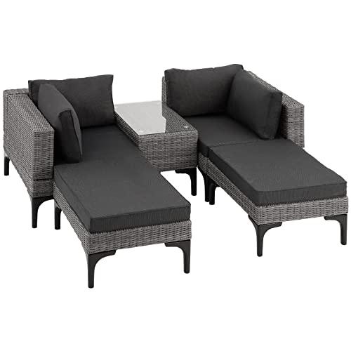 Conjunto de Jardim TECTAKE (Cinzento - Alumínio e Rattan - 54x58.5x87 cm) TecTake - Móveis de exterior - jardim, alumínio, rattan, vidro temperado