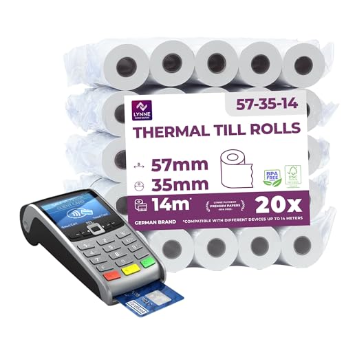 Rolo de etiquetas termal ZEBRA 57 x 35 mm LYNNE PAYMENT SOLUTIONS - Rolo de papel para recibos e máquinas de adição - 57 x 35 mm, termal, compatível