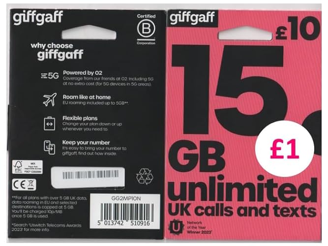Cartão SIM GIFFGAFF Triple (Reino Unido - Preto) giffgaff - Peças de reposição para telemóveis - triple, reino unido, preto