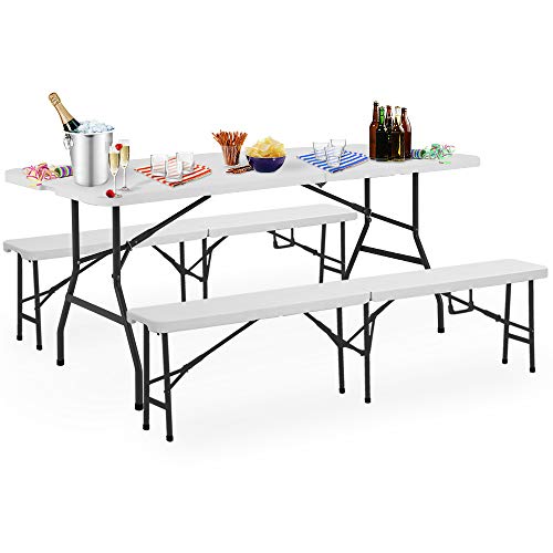 Conjunto de Refeição e Banco de Plástico Branco (180 cm) Casaria - Conjuntos de móveis de exterior - plástico, branco, 180 cm