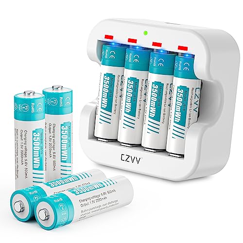Pilhas Recarregáveis AA 1.5V 3500mAh 8 Unidades + Carregador czvv - Baterias - pilhas recarregáveis, aa, 1.5v, 3500mah, carregador