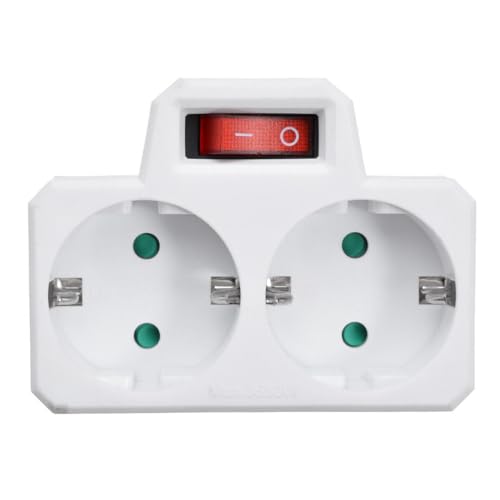 Adaptador Elétrico DON FELIZ 2 Tomadas Schuko com Interruptor Cirtele S.L. - Fios e cabos elétricos - interruptor, schuko, tomadas, branco
