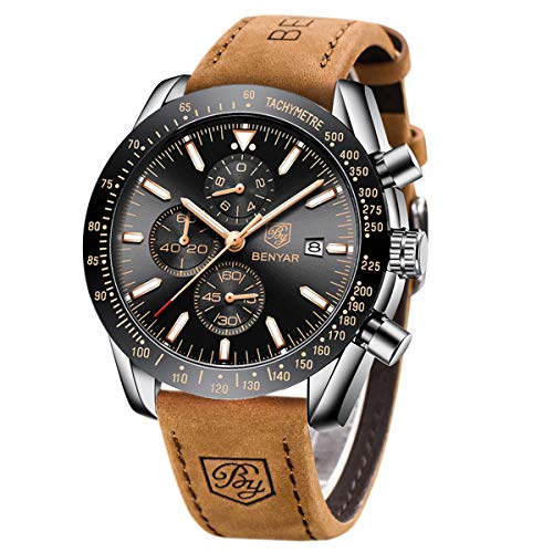 Relógio Benyar Orologio Cronógrafo para Homem Analogico Movimento Quartz BY BENYAR - Relógios - cronógrafo, movimento quartz, visor solar, couro