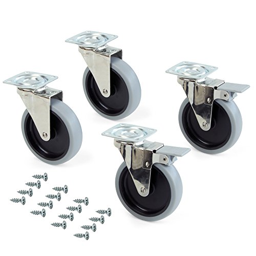 Rodas com Placa de Montagem, EMUCA, D. 100 Mm, Aço e plástico, Cinzento, 4 Ud. Emuca - Rodízios - rodos, placa de montagem, emuca, d. 100 mm, aço, plástico, cinzento