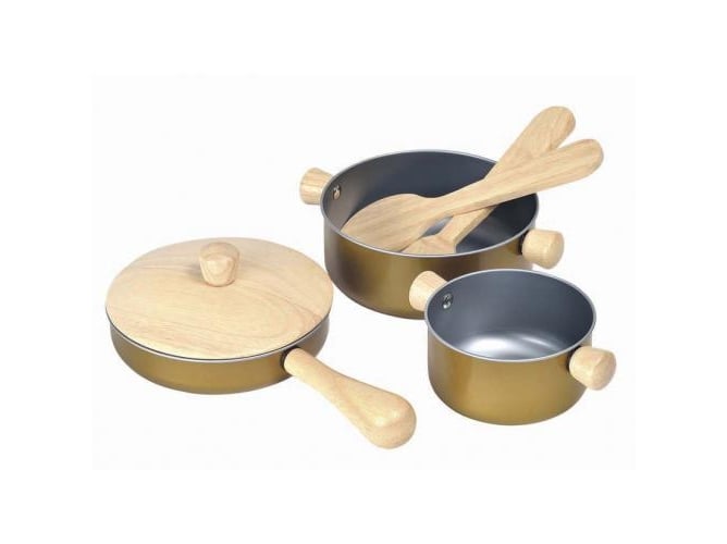 Conjunto de brinquedos de cozinha PLAN TOYS (3 anos) PLAN TOYS - Brinquedos - madeira, fogão elétrico, panela, colher, taça