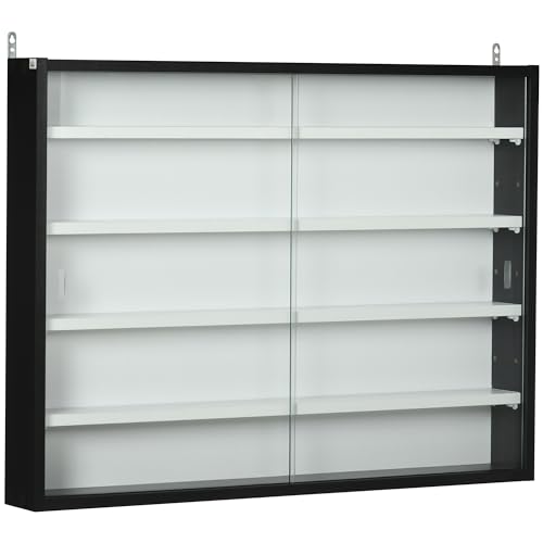 Estante HOMCOM com 2 portas (Preto - 80x9.5x60cm) HOMCOM - Armários e aparadores de louça - 2 portas, vidro, prateleiras ajustáveis, fácil de montar