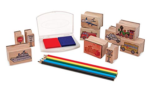 Jogo Criativo MELISSA & DOUG 2 in 1 Vehicle Stamp Set Melissa & Doug - Carimbos de borracha de escritório - selos, tampas, bloco de atividades, instruções