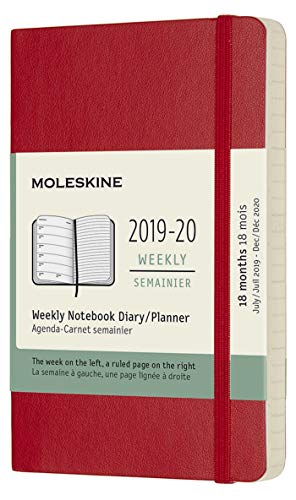 Agenda Semanal 18 Meses 2019 Moleskine Bolso Soft - Vermelho Moleskine - Calendários, organizadores e planejadores - agenda, semestral, moleskine, bolso soft, vermelho