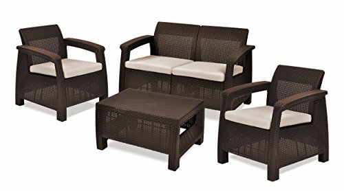 Conjunto de Jardim KETER Corfu (Castanho - Aço) KETER - Conjuntos de móveis de exterior - castanho, aço, resistente à água, elegante