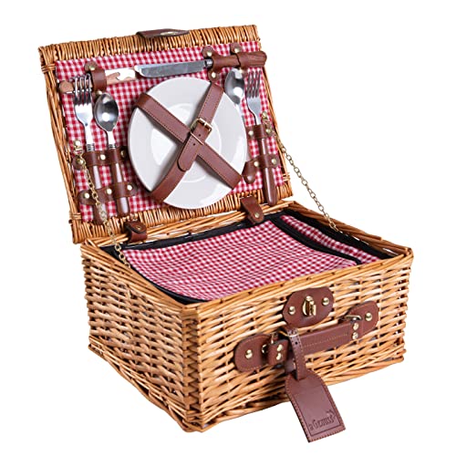Conjunto de Jantar EGENUSS (Vermelho - Aço Inoxidável) H&D Manufaktur - Cestas de piquenique - aço inoxidável, 18 cm, bolsa térmica, estojo