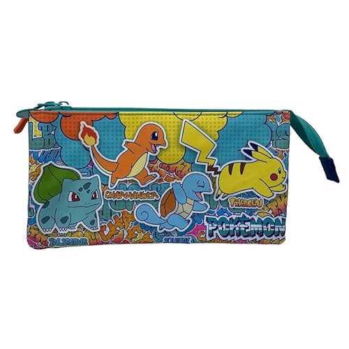 Estojo Triplo POKEMON (Multicor - Poliéster) CYPBRANDS - Estojos para canetas e lápis - tripla, compartimentos, polidéster, resistente