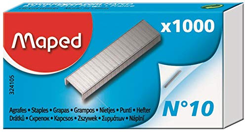 Grampas MAPED 10 em Caixa (1000 unidades) Maped - Grampos - grampas, maped, estojo, 1000 unidades, ponta 1,0 mm, aço inoxidável