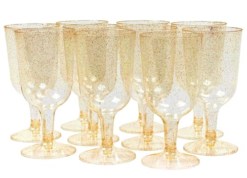 Copos MATANA 50 Elegantes Copos de Vino de Plástico Duro Transparente com Purpurina Dourada (170 ml) Matana - Cálices e taças - copos, vino, plástico duro, transparentes, purpurina dourada