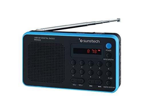 Rádio Portátil SUNSTECH RPDS32BL (Azul - Digital - Pilhas e Corrente Alternada - 70 m) SUNSTECH - Radios - portátil, digital, pilhas, corrente alternada