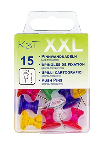 Conjunto de 15 Pinos para Quadro de Anúncios K3T XXL TSI Schreibwaren - Alfinetes e tachas - conjunto, 15 pinos, quadro anúncios, k3t xxl, polipropileno, caixa armazenamento