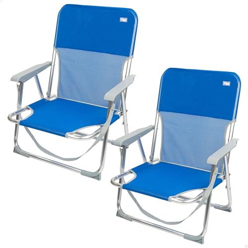 Conjunto de 2 Cadeiras de Praia AKTIVE Azul AKTIVE - Móveis de exterior - alumínio, textileno, 100 kg, dobrável