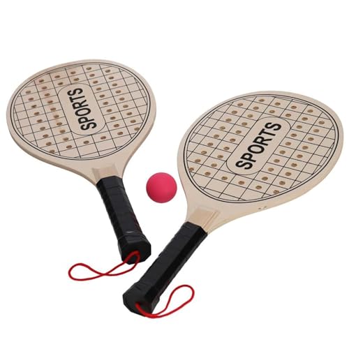 Conjunto 2 Palas de Praia e Bola de Madeira CAPANDIMARKET - Raquetebol e squash - 2 palas, bola de madeira, resistente à água, resistente ao sol