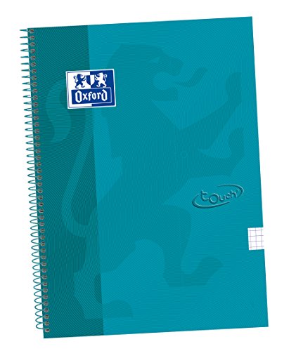Caderno e Bloco de Notas SPIRALBOOK Fólio Espiral 80H 90G Cuad.4X4 C/M Aqua Intenso Soft Touch Tap Oxford - Cadernos e bloco de notas - encadernação marginal, capa cartonada, fecho elástico, destacáveis