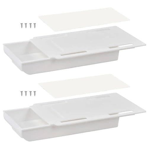 Organizadores de Secretária 2Pcs (Recondicionado Como Novo) 'N/A' - Organizadores de gavetas para casa - autoadesivos, plástico branco e preto, 2 peças, compartimentos