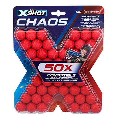 Pack 50 Bolas ZURU X-Shot Chaos (Idade Mínima Recomendada: 8 anos) x-shot - Acessórios de arma de brinquedo e gadget - 50 bolas, idade mínima: 8 anos, poliéster, silicone