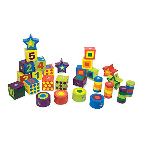 Jogo Tradicional MELISSA & DOUG Beads Linking Melissa & Doug - Brinquedos de atividade para bebês - encaixáveis, 27 peças, coordenação olho/mão, números