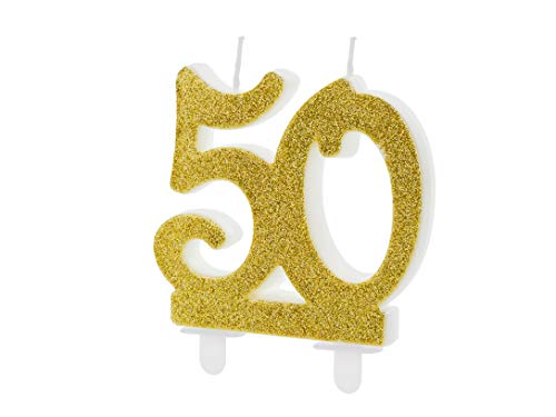 Vela de Canto de Natal 50 Anos com Purpura Dourado party-deco - Velas de aniversário - 50 anos, purpura dourado, pilha aa