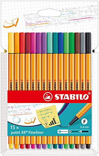 Marcador STABILO Point 88 Ponta Fina Multicor (Caixa de 15) Stabilo - Canetas - ponta fina, multicor, resistente à água, formato ventilado