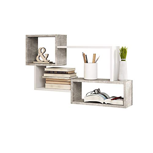 Prateleira de Parede KASSI Cimento e Branco SELSEY - Prateleiras de parede e ledges - branco, 5,4 cm, 87 cm, concreto