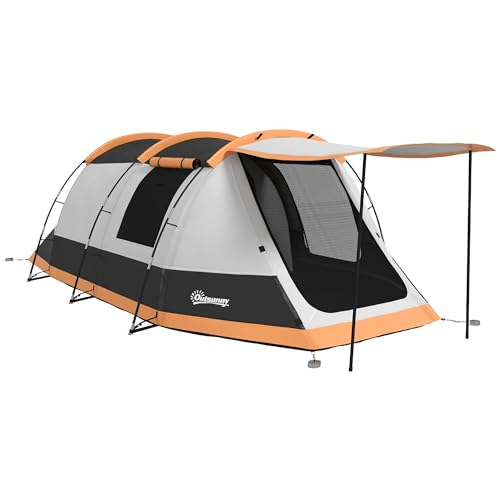 Tenda de Campismo Outsunny | 370 x 220 x 130 cm - Cinzento SPANISH AOSOM - Barracas - 370 x 220 x 130 cm, 2 quartos, fibra de vidro, estojo resistente à água