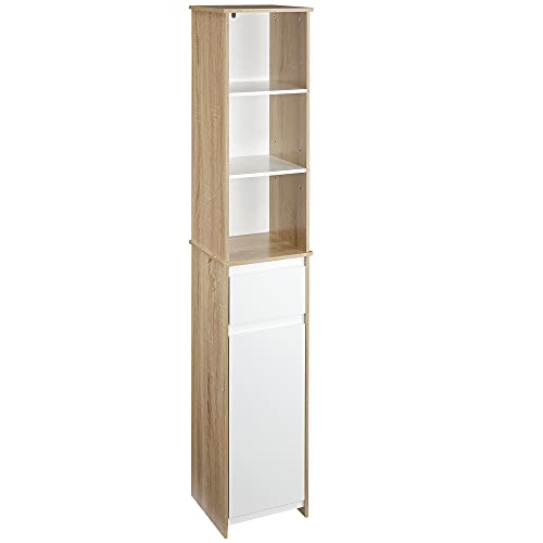 Armário de Casa de Banho Kleankin | 32.6 x 30 x 171.2 cm - Natural/Branco kleankin - Armários de armazenamento e armários de bloqueio - 32.6x30x171.2 cm, natural, branco