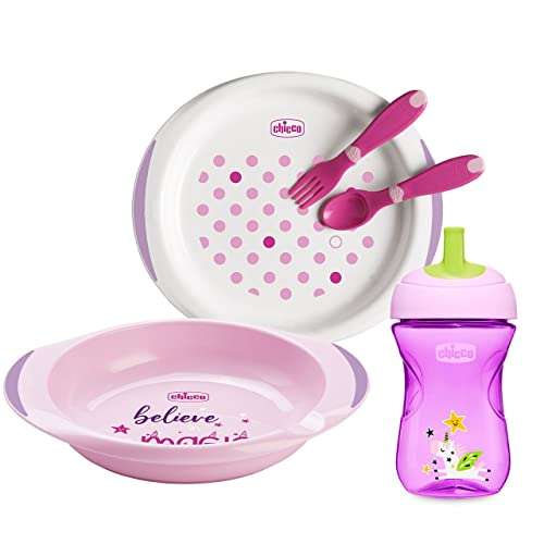 Conjunto de Refeição CHICCO Silicone (Rosa) Chicco - Jogos de jantar - silicone, colorido, fácil de lavar