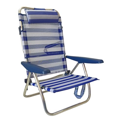 Espreguiçadeira de Praia com Almofada e Reclinação Azul e Branco Pincho - Móveis de exterior - almofada, reclinação, azul e branco, praia
