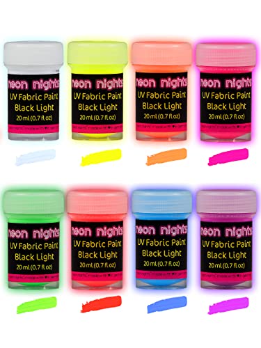 Neon Nights 8 X Paint For Fabrics Uv Light Black Fabric Paint Washable Neon Colors neon nights - Materiais de arte e artesanato - neon, cores neon, pintura para tecidos, uv light