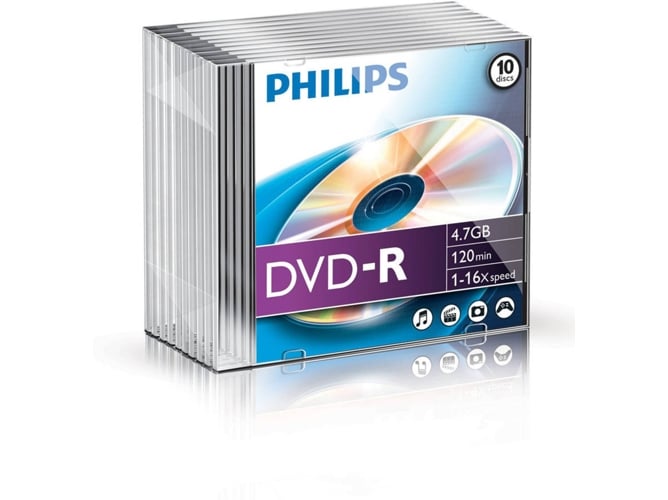 DVD+R PHILIPS 12.6GB 16x 10peça(s) (Acessório Imagem e Som) Philips - Mídias vazias - 12.6GB, 16x, DVD-R, 10 peças